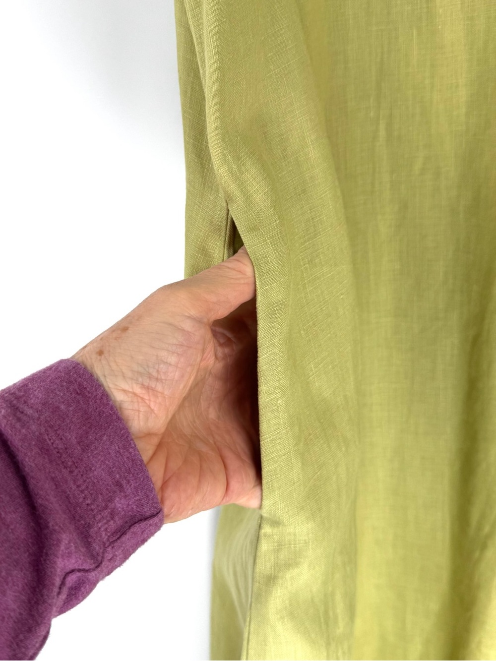 Sleeveless V-Neck Linen Blend Maxi Dress in Light Olive - Picture 6 of 16